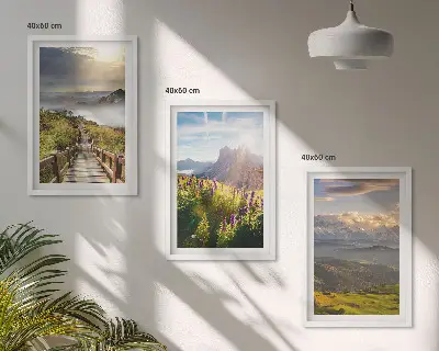 Juego de 3 cuadros de paisaje montañoso con flores decoración de pared