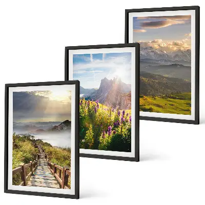 Juego de 3 cuadros de paisaje montañoso con flores decoración de pared