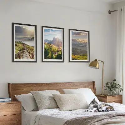 Juego de 3 cuadros de paisaje montañoso con flores decoración de pared