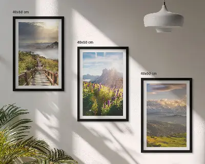 Juego de 3 cuadros de paisaje montañoso con flores decoración de pared