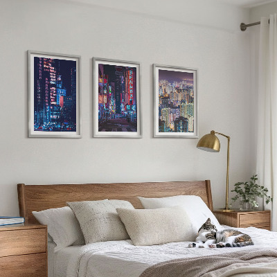 Set de 3 cuadros para salón Luces de neón de la ciudad nocturna