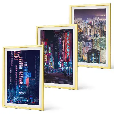 Set de 3 cuadros para salón diseño de luces de neón en la ciudad nocturna