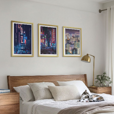 Set de 3 cuadros para salón Luces de neón de la ciudad nocturna