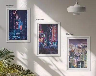 Set de 3 cuadros para salón diseño de luces de neón en la ciudad nocturna