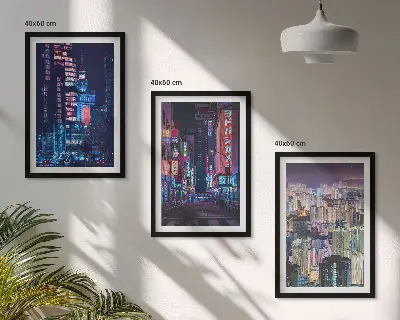 Set de 3 cuadros para salón diseño de luces de neón en la ciudad nocturna