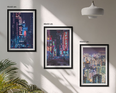 Set de 3 cuadros para salón Luces de neón de la ciudad nocturna