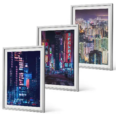 Set de 3 cuadros para salón diseño de luces de neón en la ciudad nocturna