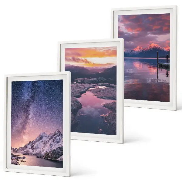 Juego de 3 cuadros decorativos con paisajes naturales de montañas y agua