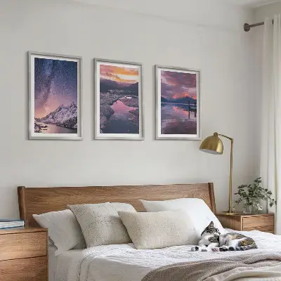 Juego de 3 cuadros decorativos con paisajes naturales de montañas y agua