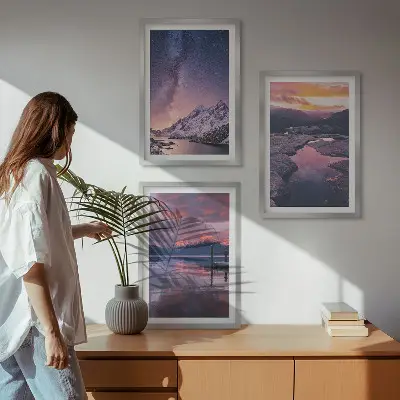 Juego de 3 cuadros decorativos con paisajes naturales de montañas y agua