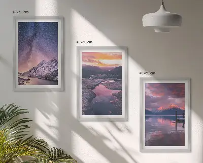 Juego de 3 cuadros decorativos con paisajes naturales de montañas y agua