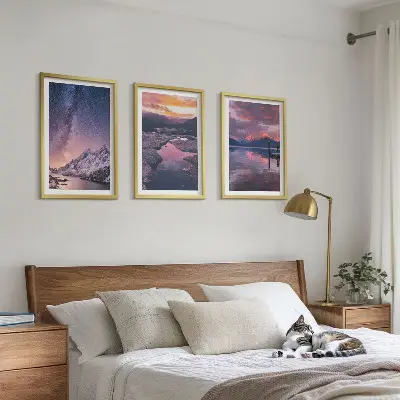 Juego de 3 cuadros decorativos con paisajes naturales de montañas y agua