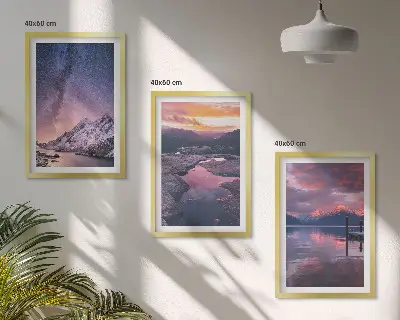 Juego de 3 cuadros decorativos con paisajes naturales de montañas y agua