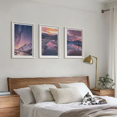 Juego de 3 cuadros decorativos con paisajes naturales de montañas y agua