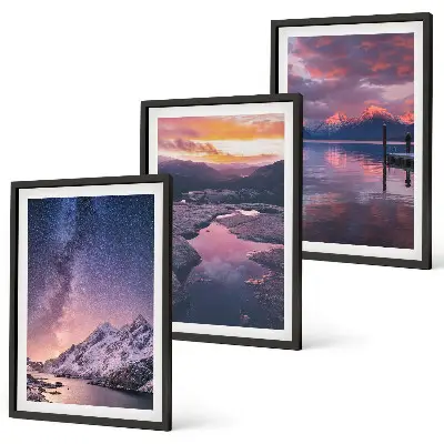 Juego de 3 cuadros decorativos con paisajes naturales de montañas y agua