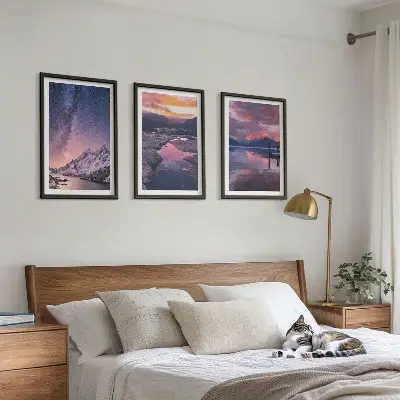 Juego de 3 cuadros decorativos con paisajes naturales de montañas y agua