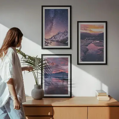 Juego de 3 cuadros decorativos con paisajes naturales de montañas y agua