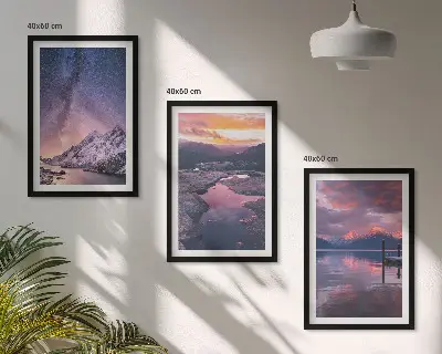 Juego de 3 cuadros decorativos con paisajes naturales de montañas y agua