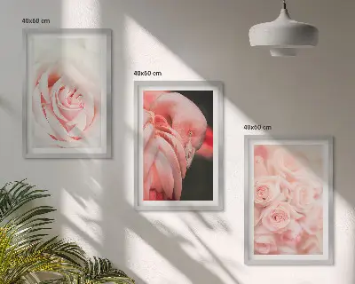 Set de 3 cuadros para salón con diseño de flamencos en color rosa pastel