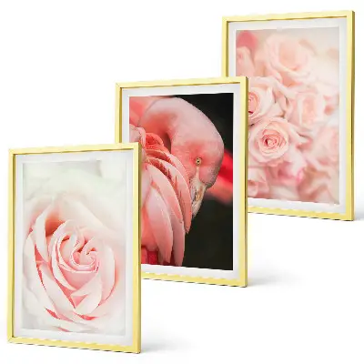 Set de 3 cuadros para salón con diseño de flamencos en color rosa pastel