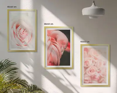 Set de 3 cuadros para salón con diseño de flamencos en color rosa pastel