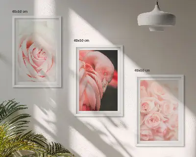 Set de 3 cuadros para salón con diseño de flamencos en color rosa pastel