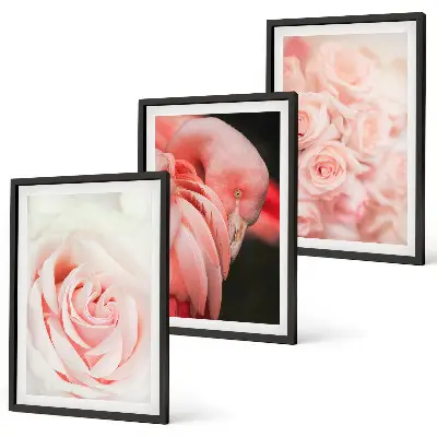 Set de 3 cuadros para salón con diseño de flamencos en color rosa pastel