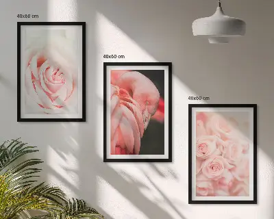 Set de 3 cuadros para salón con diseño de flamencos en color rosa pastel