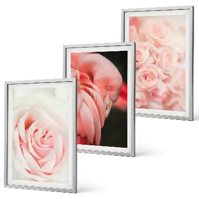 Set de 3 cuadros para salón con diseño de flamencos en color rosa pastel