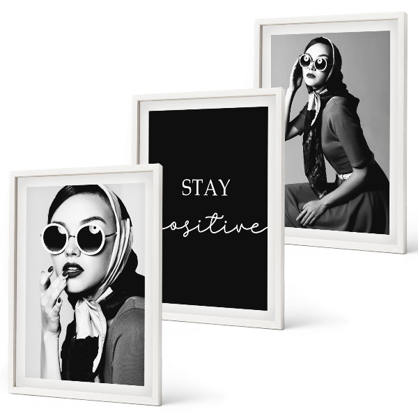 Juego de 3 cuadros Retratos elegantes de mujeres que usan gafas