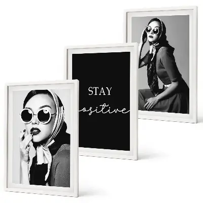 Juego de 3 cuadros retratos elegantes de mujeres con gafas