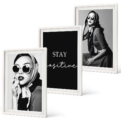 Juego de 3 cuadros Retratos elegantes de mujeres que usan gafas