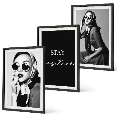 Juego de 3 cuadros retratos elegantes de mujeres con gafas