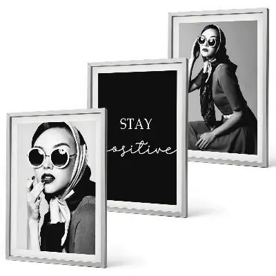 Juego de 3 cuadros retratos elegantes de mujeres con gafas