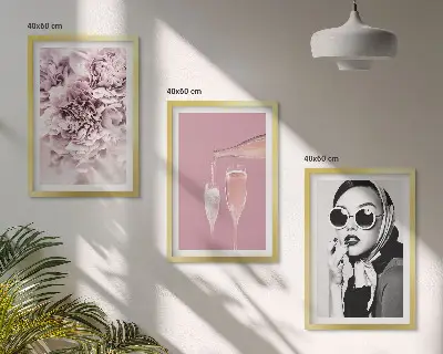 Set de 3 cuadros para salón con diseño de rosas y una dama elegante