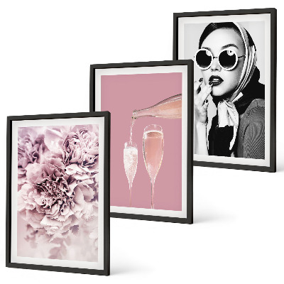 Set de 3 cuadros para salón Rosas y una dama elegante