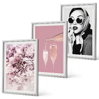 Set de 3 cuadros para salón con diseño de rosas y una dama elegante
