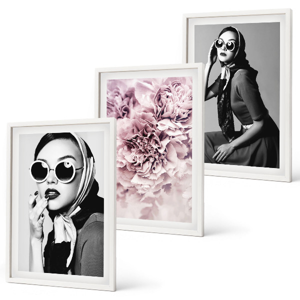 Juego de 3 cuadros Retratos elegantes de mujeres con flores