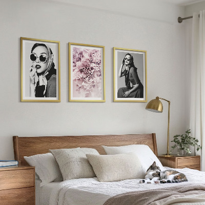 Juego de 3 cuadros Retratos elegantes de mujeres con flores