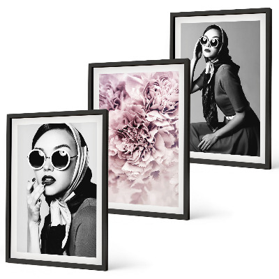 Juego de 3 cuadros Retratos elegantes de mujeres con flores