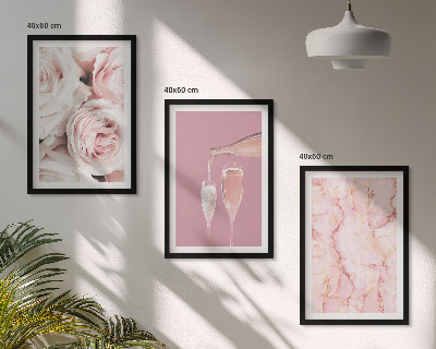 Set de 3 cuadros para salón Rosas color champán sobre fondo de mármol