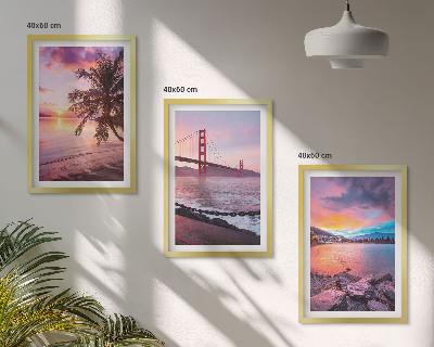 Juego de 3 cuadros Paisaje del puente al atardecer