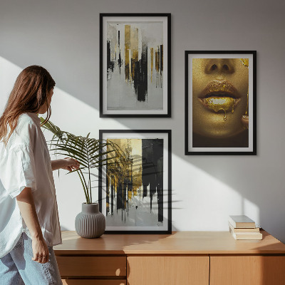 Set de 3 cuadros para salón Pintura de retrato abstracta