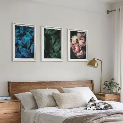 Set de 3 cuadros decorativos con diseño de hojas y flores en colores variados