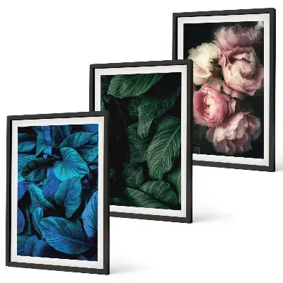 Set de 3 cuadros decorativos con diseño de hojas y flores en colores variados