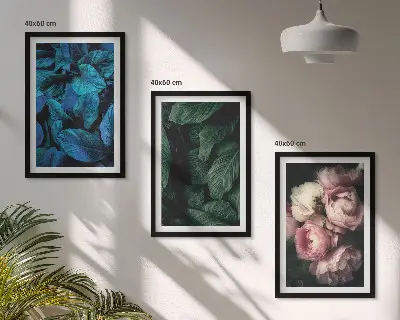 Set de 3 cuadros decorativos con diseño de hojas y flores en colores variados