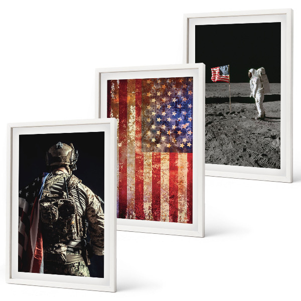 Set de 3 cuadros para salón Símbolos estadounidenses Bandera de EE. UU.
