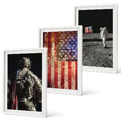Set de 3 cuadros para salón con diseño de símbolos estadounidenses y bandera de EE. UU.