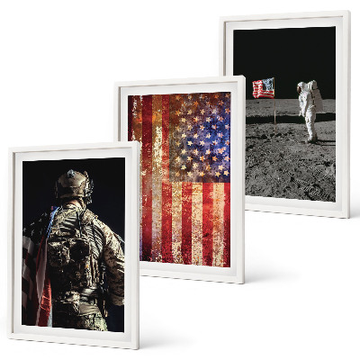Set de 3 cuadros para salón Símbolos estadounidenses Bandera de EE. UU.