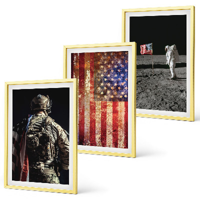 Set de 3 cuadros para salón Símbolos estadounidenses Bandera de EE. UU.